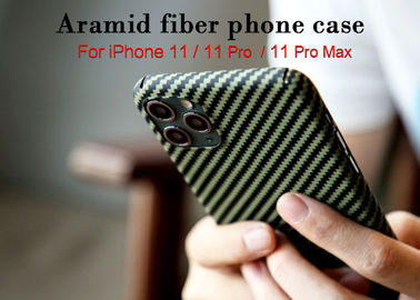 Cas mat de téléphone de fibre de carbone de cas d'Aramid d'iPhone 11 de sergé jaune et noir