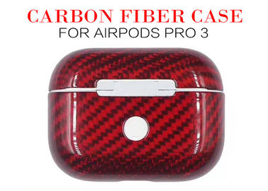 Pro caisse imperméable rouge d'Airpods de fibre du carbone 3 3K d'Airpods