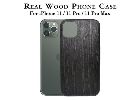 IPhone 11 gravé léger pro Max Wood Case de glace noire
