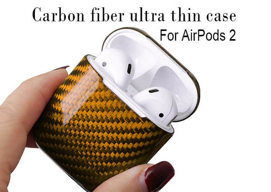 Cas brillant imperméable d'Airpods 2 de fibre de carbone de finition