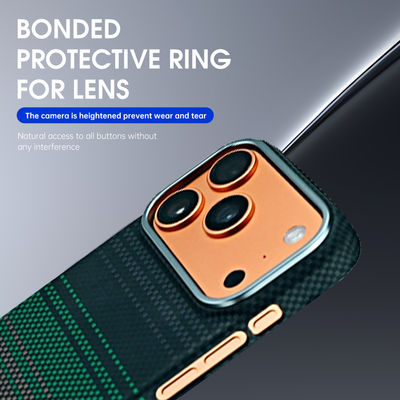 Couleur verte personnalisé motif de couverture mobile en fibre de carbone aramide pour iPhone 17 Pro