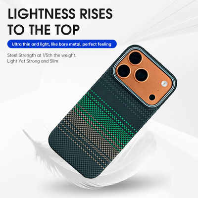 Couleur verte personnalisé motif de couverture mobile en fibre de carbone aramide pour iPhone 17 Pro