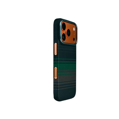 Couleur verte personnalisé motif de couverture mobile en fibre de carbone aramide pour iPhone 17 Pro